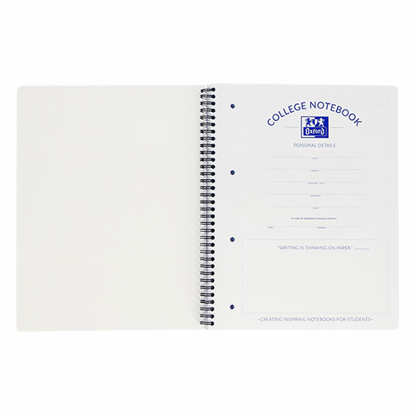 Oxford cahier à spirale A4+ quadrillé 90 g/m² 90 feuilles (4 trous) - noir 260079 - 2