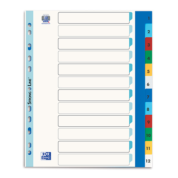 Oxford intercalaires colorées A4 XL en plastique avec 12 onglets (11 trous) 237531 - 1