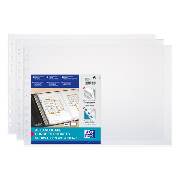Oxford pochette transparente horizontale A3 11 trous 40 microns (10 pièces) 237610 - 1