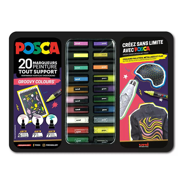 POSCA PC-1MC/PC-3M/PC-5M Groovy Colors set de marqueurs de peinture (20 pièces) 424481 - 1