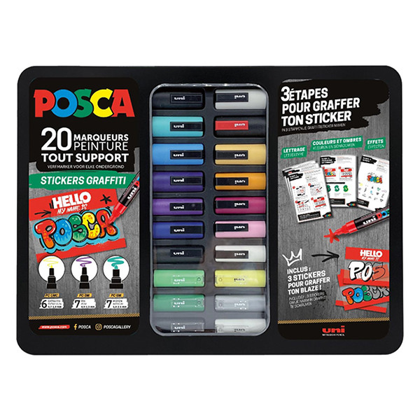 POSCA PC-1MC/PC-3M/PC-5M Stickers Graffiti set de marqueurs acryliques (20 pièces) 424480 - 1
