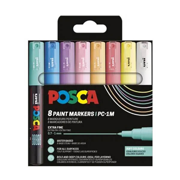 POSCA PC-1MC set de marqueurs peinture (0,7 - 1 mm conique) 8 pièces - pastel 425400 - 1