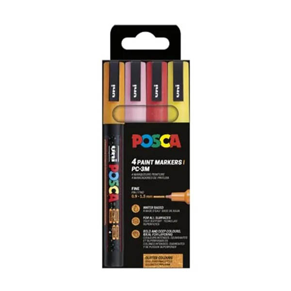 POSCA PC-3ML set de marqueurs acryliques (0,9 - 1,3 mm ogive) 4 pièces - pailleté 425406 - 1