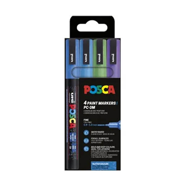 POSCA PC-3ML set de marqueurs peinture (0,9 - 1,3 mm ogive) 4 pièces - pailleté 425407 - 1