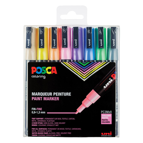 POSCA PC-3M set de marqueurs peinture (0,9 - 1,3 mm ogive) 8 pcs - pastel 424110 - 1