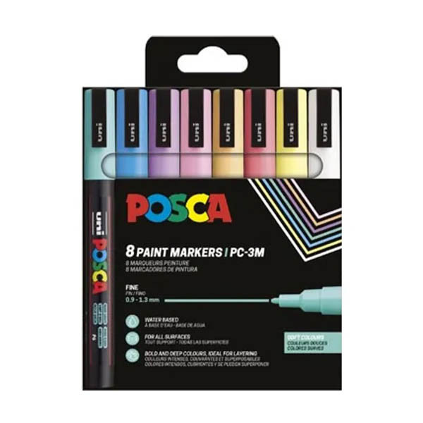 POSCA PC-3M set de marqueurs peinture (0,9 - 1,3 mm ogive) 8 pièces - pastel 425405 - 1