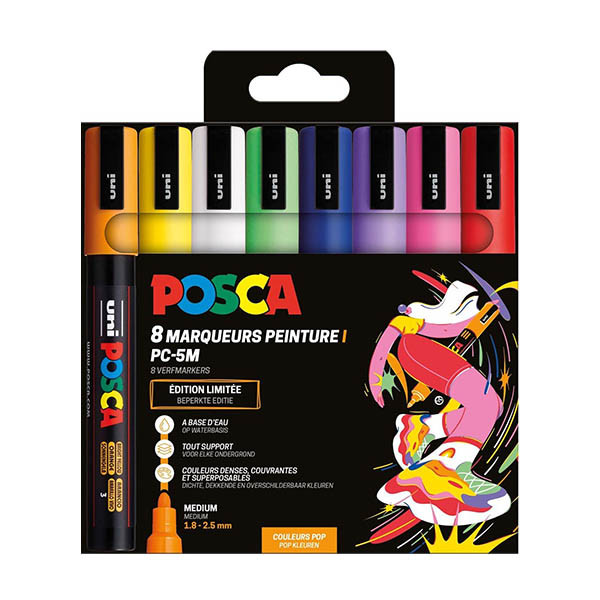 POSCA PC-5M Pop ensemble de marqueurs peinture (1,8 - 2,5 mm ogive) 8 pièces 425417 - 1