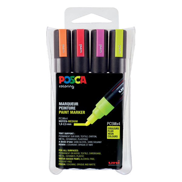 POSCA PC-5M set de marqueurs peinture (1,8 - 2,5 mm ogive) 4 pcs - fluo 424167 - 1