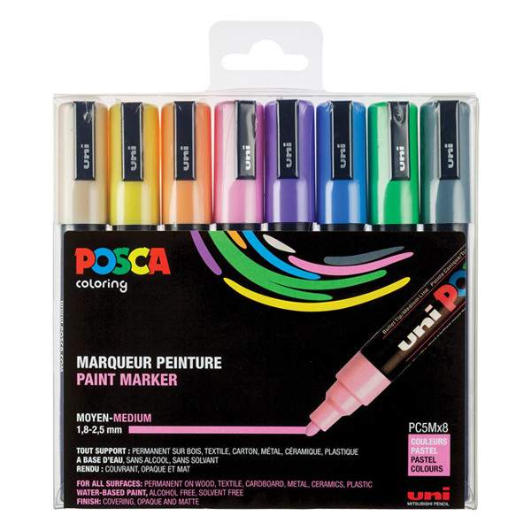 POSCA PC-5M set de marqueurs peinture (1,8 - 2,5 mm ogive) 8 pcs - pastel 424170 - 1