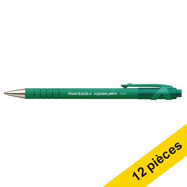 Offre : 12x Papermate Flexgrip Ultra RT stylo à bille (1 mm) - vert 240011 - 1