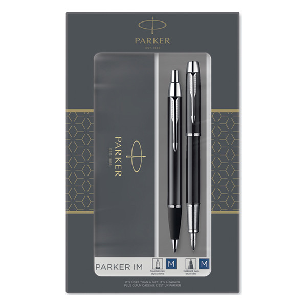 Parker IM stylo à bille et stylo-plume noirs/chromés (encre bleue) 214049 - 1