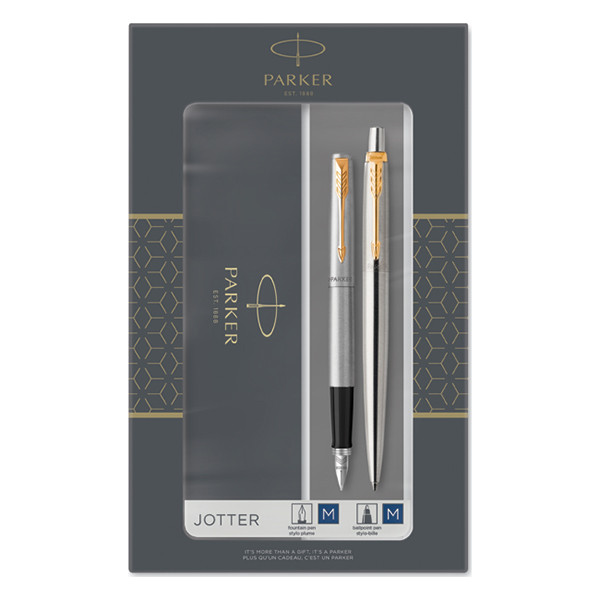 Parker Jotter stylo à bille en acier oxydable et stylo-plume or (encre bleue) 214047 - 1