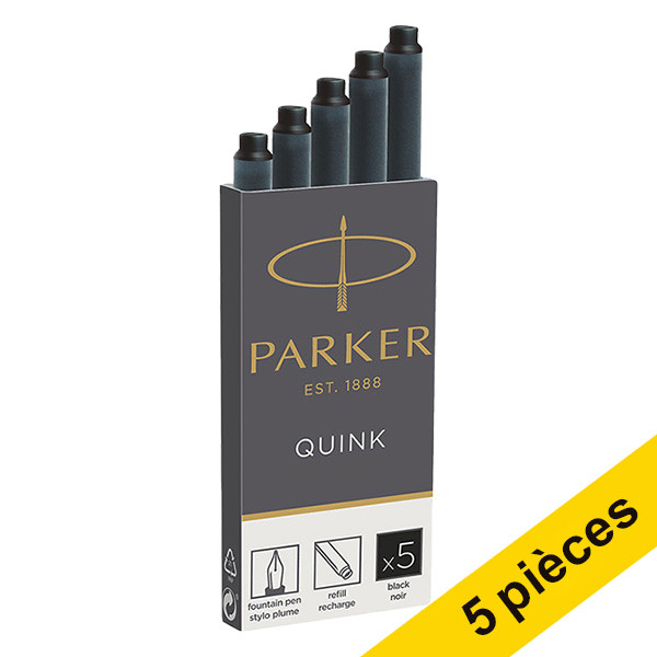 Offre : 5x Parker 1950382 Quink recharge (5 pièces) - noir 214058 - 1