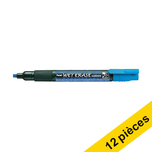 Offre: 12x Pentel SMW26 marqueur craie (1,5 - 4,0 mm biseauté) - bleu 210242 - 1