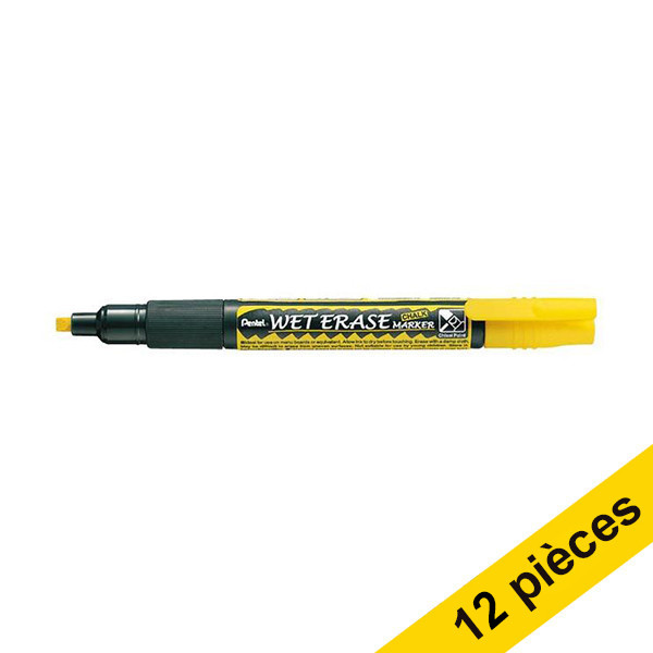 Offre: 12x Pentel SMW26 marqueur craie (1,5 - 4,0 mm biseauté) - jaune 210246 - 1