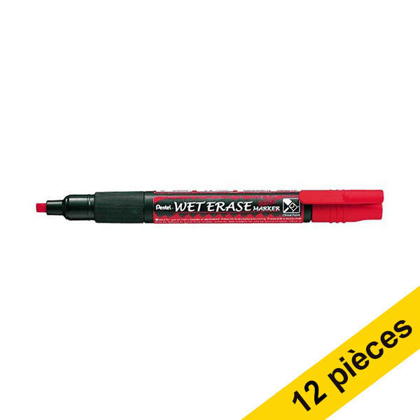 Offre: 12x Pentel SMW26 marqueur craie (biseauté 1,5 - 4,0 mm) - rouge 210240 - 1
