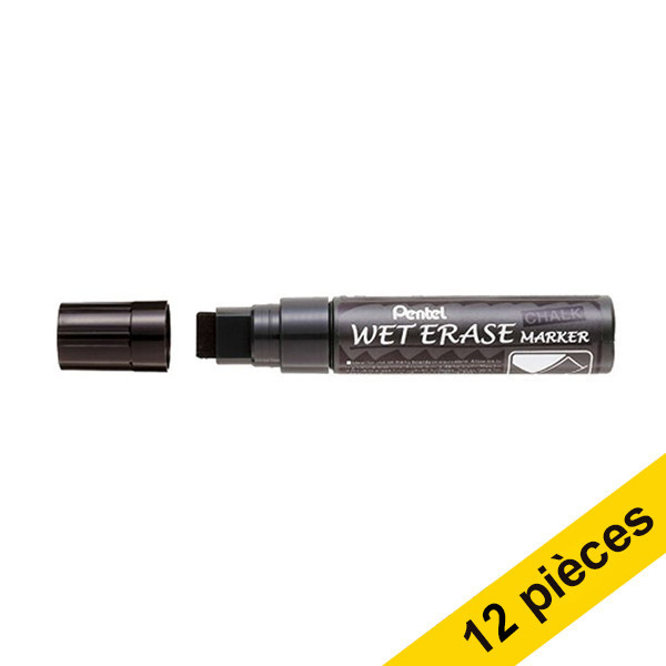 Offre: 12x Pentel SMW56 marqueur craie (8 - 16 mm biseauté) - noir 210254 - 1
