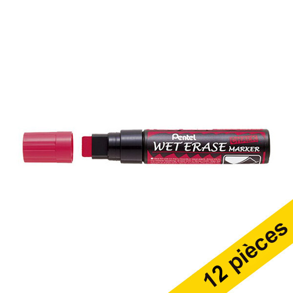 Offre: 12x Pentel SMW56 marqueur craie (8 - 16 mm biseauté) - rouge 210256 - 1