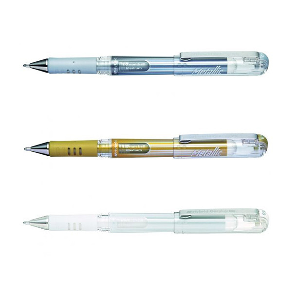 Offre : 3x Pentel K230M stylo à encre gel or/argent/blanc 210187 - 1