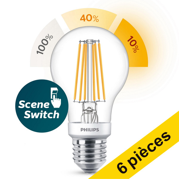 Offre : 6x Philips E27 SceneSwitch ampoule LED poire 7,5W (60W) LPH02502 - 1