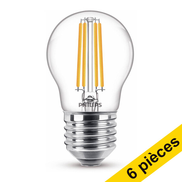 Offre : 6x Philips E27 ampoule LED à filament sphérique 2700K 6,5W (60W) LPH02375 - 1