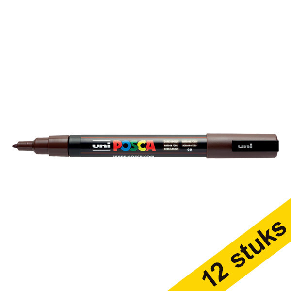 Offre : 12x POSCA PC-3M marqueur peinture (0,9 - 1,3 mm ogive) - marron foncé 424330 - 1