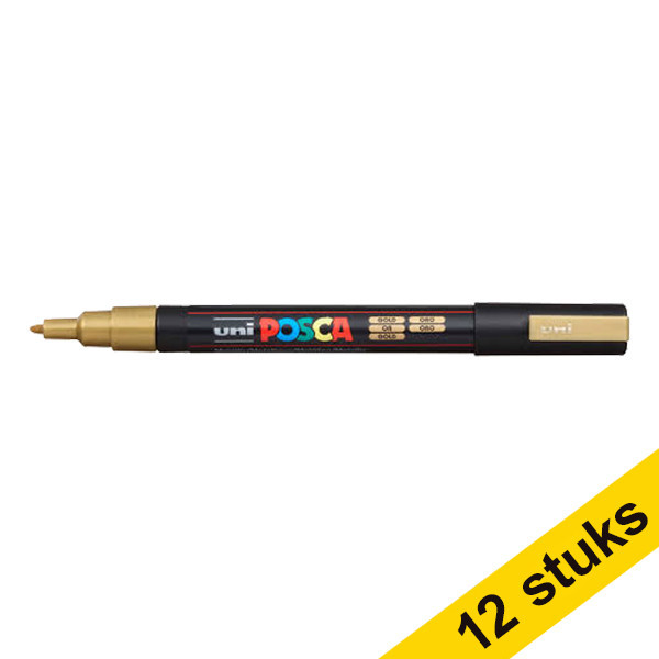Offre : 12x POSCA PC-3M marqueur peinture (0,9 - 1,3 mm ogive) - or 424334 - 1