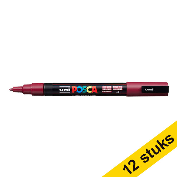 Offre : 12x POSCA PC-3M marqueur peinture (0,9 - 1,3 mm ogive) - rouge vin 424328 - 1