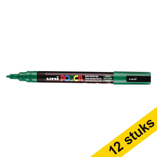 Offre : 12x POSCA PC-3M marqueur peinture (0,9 - 1,3 mm ogive) - vert foncé 424344 - 1