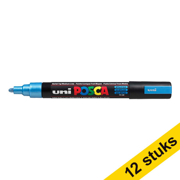 Offre : 12x POSCA PC-5M marqueur peinture (1,8 - 2,5 mm ogive)- bleu métallique 424363 - 1
