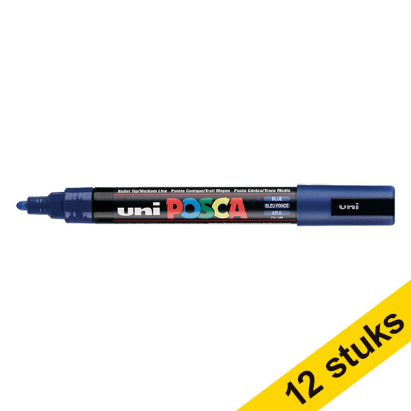 Offre : 12x POSCA PC-5M marqueur peinture (1,8 - 2,5 mm ogive) - bleu foncé 424361 - 1