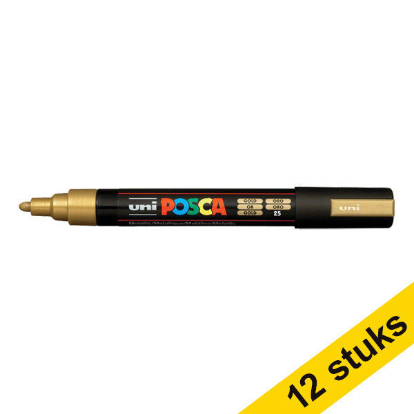 Offre : 12x POSCA PC-5M marqueur peinture (1,8 - 2,5 mm ogive) - or 424381 - 1