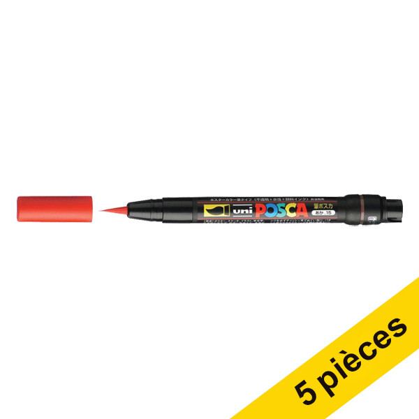 Offre : 5x POSCA brush PCF-350 marqueur peinture (1 mm pointe pinceau) - rouge 424258 - 1