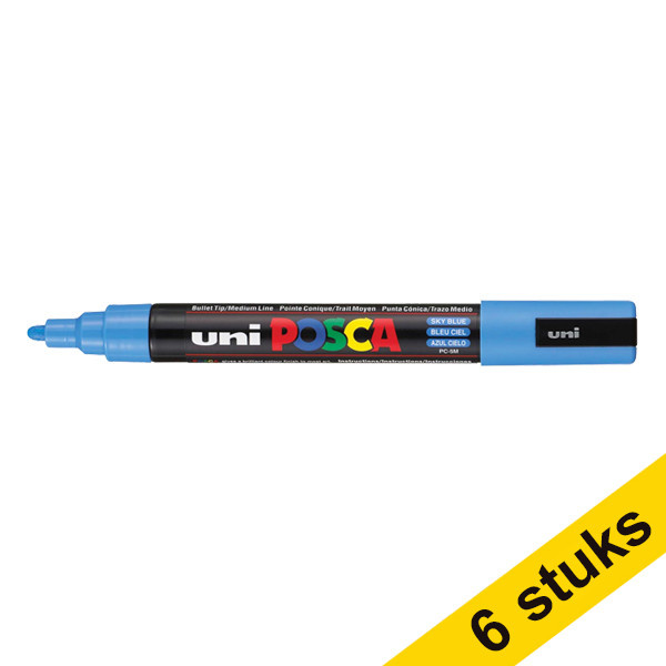 Offre : 6x POSCA PC-5M marqueur peinture (1,8 - 2,5 mm ogive) - bleu ciel 424359 - 1