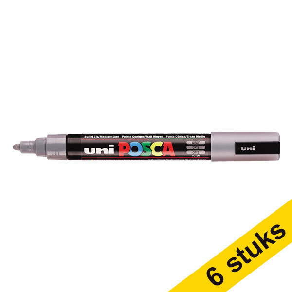 Offre : 6x POSCA PC-5M marqueur peinture (1,8 - 2,5 mm ogive) - gris 424366 - 1
