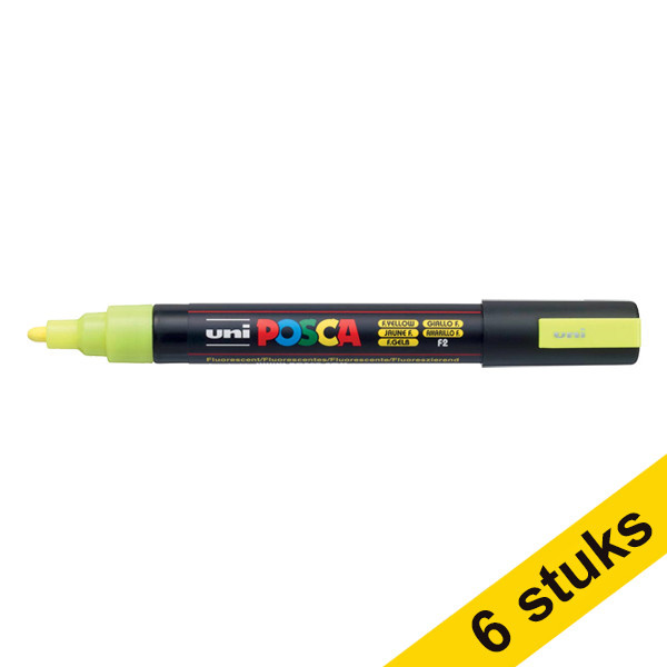 Offre : 6x POSCA PC-5M marqueur peinture (1,8 - 2,5 mm ogive) - jaune fluo 424370 - 1