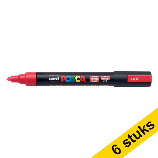 Offre : 6x POSCA PC-5M marqueur peinture (1,8 - 2,5 mm ogive) - rouge fluo 424387 - 1