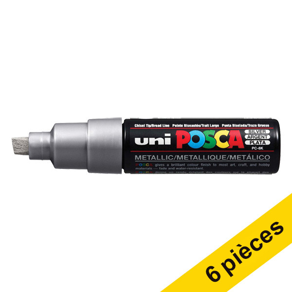 Offre : 6x POSCA PC-8K marqueur peinture (8 mm biseautée) - argent 424412 - 1