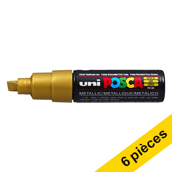 Offre : 6x POSCA PC-8K marqueur peinture (8 mm biseautée) - or 424432 - 1