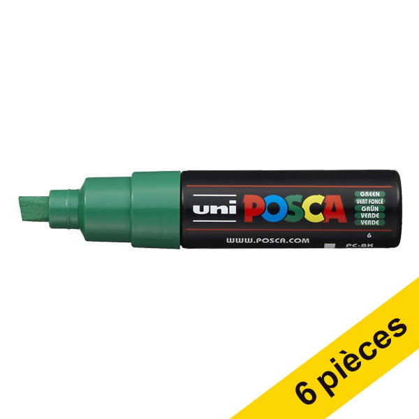 Offre : 6x POSCA PC-8K marqueur peinture (8 mm biseautée) - vert foncé 424441 - 1