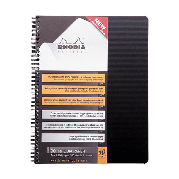 Rhodia cahier à spirale A4+ 90 g/m² 80 feuilles quadrillé 5 mm - noir 404578 - 1
