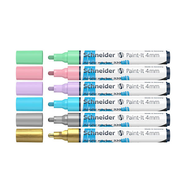 Schneider Paint-It 320 marqueur acrylique 4 mm en pastel assorti (6 couleurs) 211183 - 1