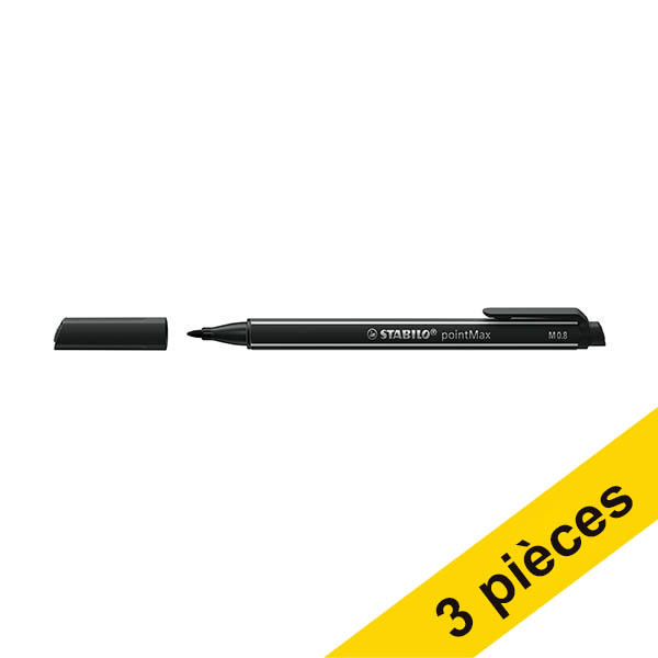 Offre : 3x Stabilo PointMax stylo-feutre pointe fine - noir 206115 - 1