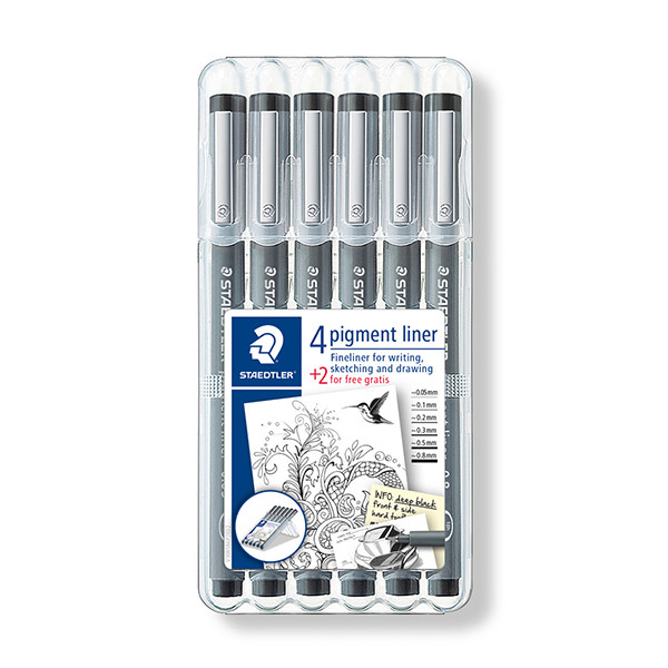 Staedtler Lumocolor 308 feutre à pointe fine (0,05 - 0,8 mm) 6 pièces - noir 209641 - 1