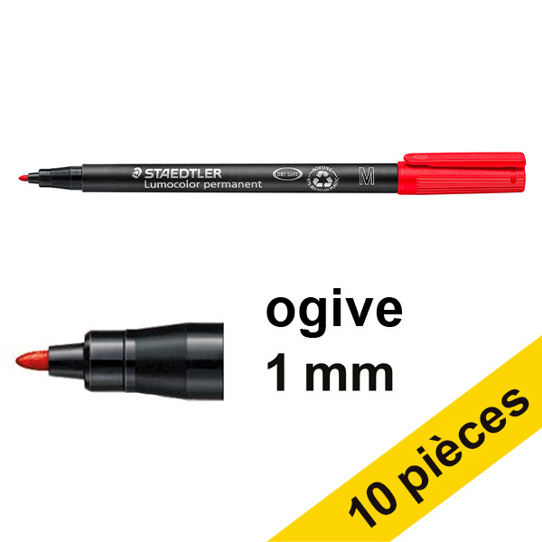 Offre: 10x Staedtler Lumocolor 317 marqueur permanent (1 mm ogive) - rouge 424746 - 1