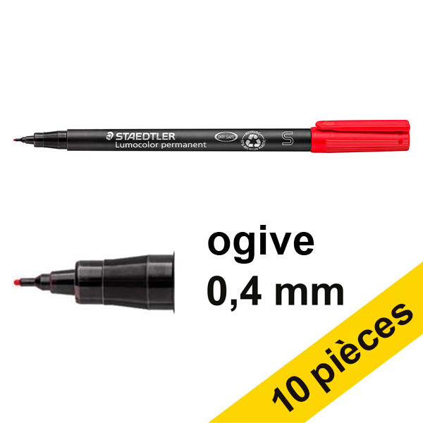 Offre : 10x Staedtler Lumocolor 313 marqueur permanent (0,4 mm ogive) - rouge 424730 - 1