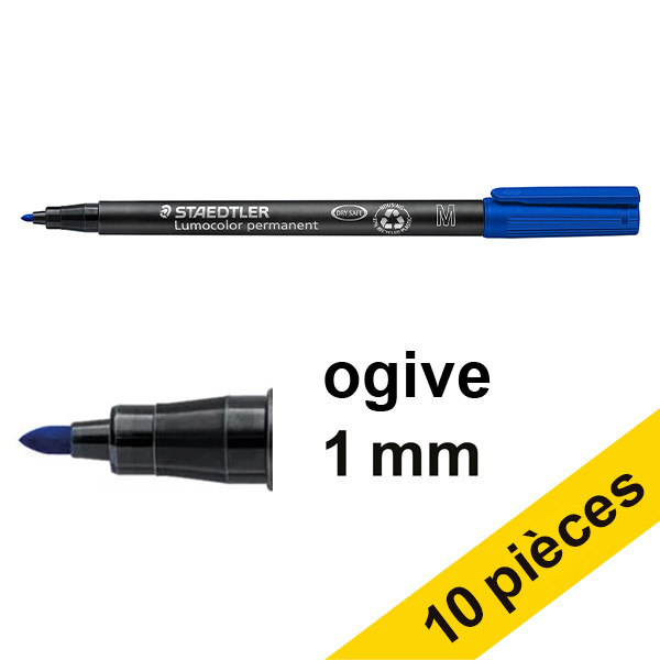 Offre : 10x Staedtler Lumocolor 317 marqeur permanent (1 mm ogive) - bleu 424747 - 1