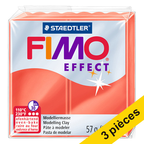 Offre : 3x Fimo effect pâte à modeler 57g - 204 rouge transparent 424684 - 1