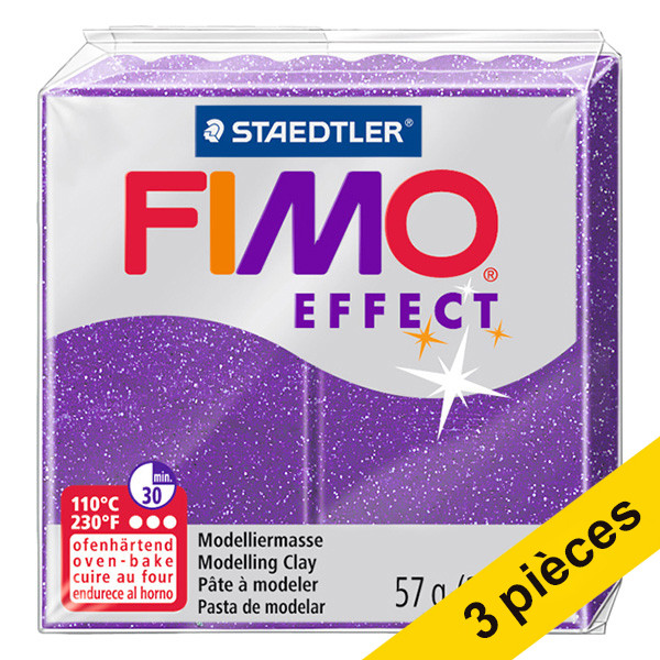 Offre : 3x Fimo effect pâte à modeler 57g - 602 lilas pailleté 424676 - 1