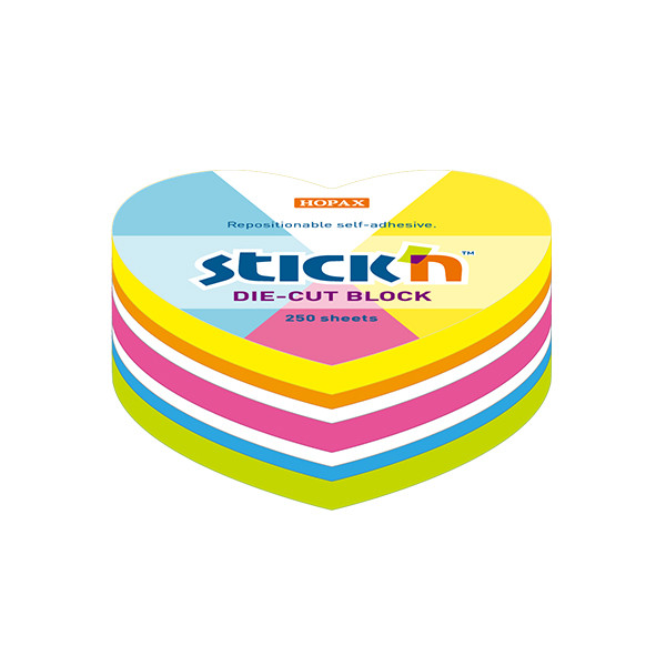 Stick'n Die-Cut notes forme cœur 61 x 70 mm (250 feuilles) - couleurs fluo 201848 - 1